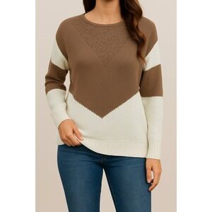 Color Block Knit Sweater Pullover Long Sleeve Casual‎ Comfy Top Size large